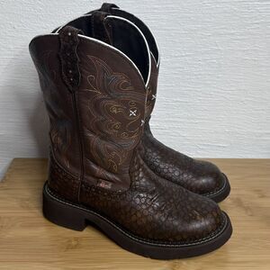 Justin Gypsy Boots Size 6.5 B Brown Pink Leather Boho Western Cowgirl Rancher